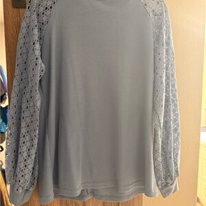 Elegant Sky Blue Lace Sleeve Top